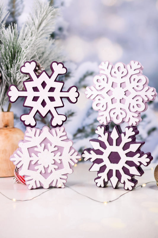 Glittering Purple Snowflake Wooden Sitters (4 Styles)