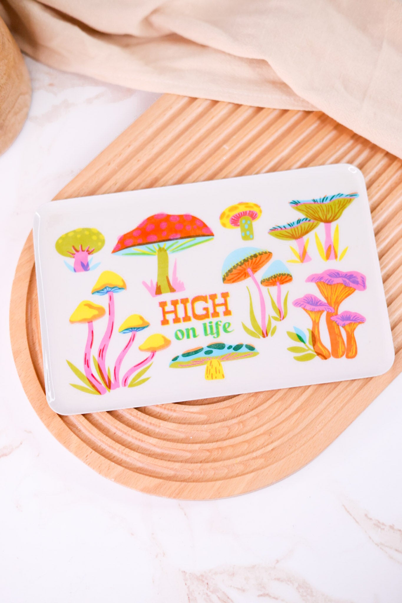 Colorful Mushroom "High On Life" Enamel Tray
