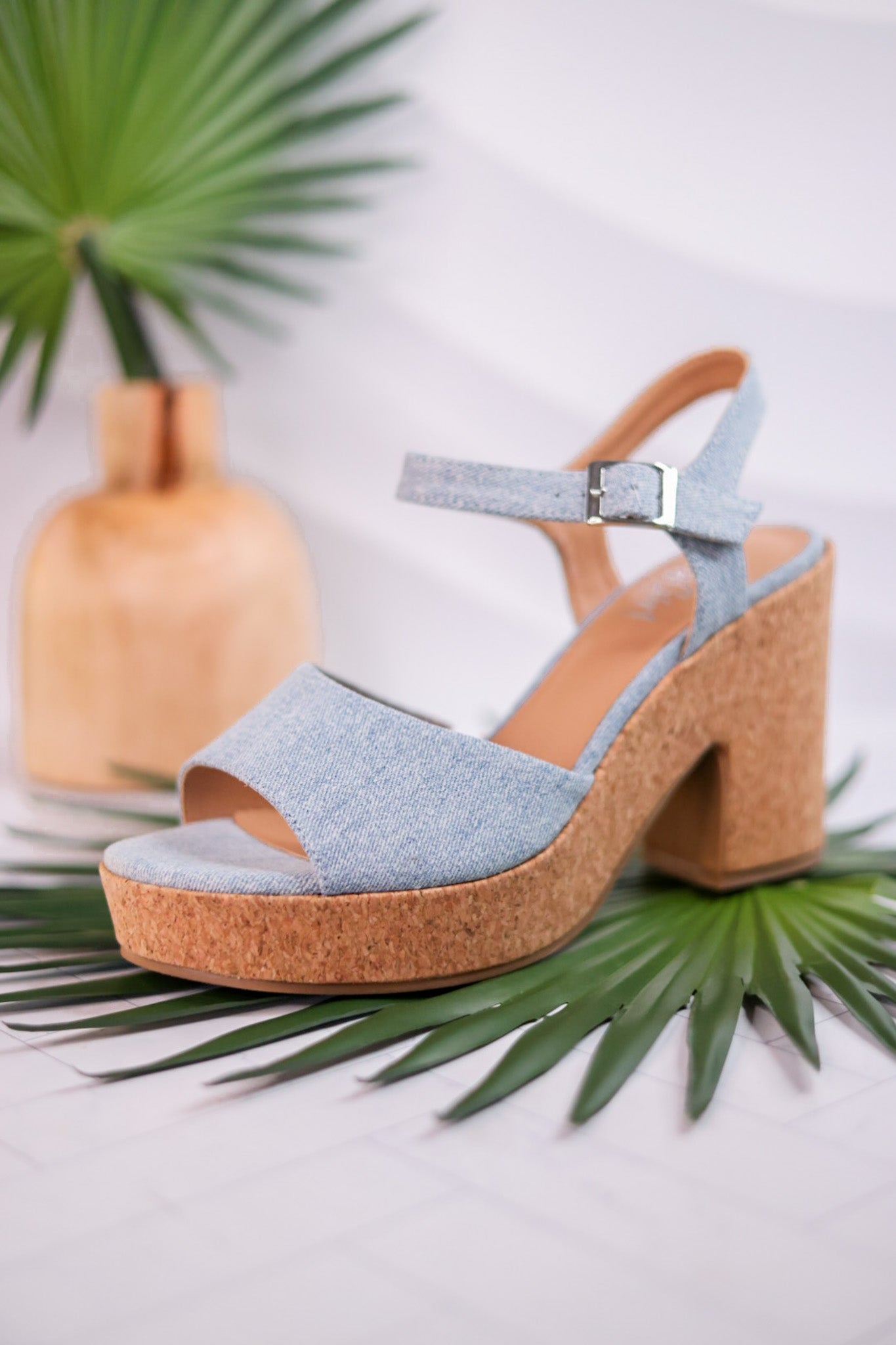 Cheers Blue Denim Cork Heels