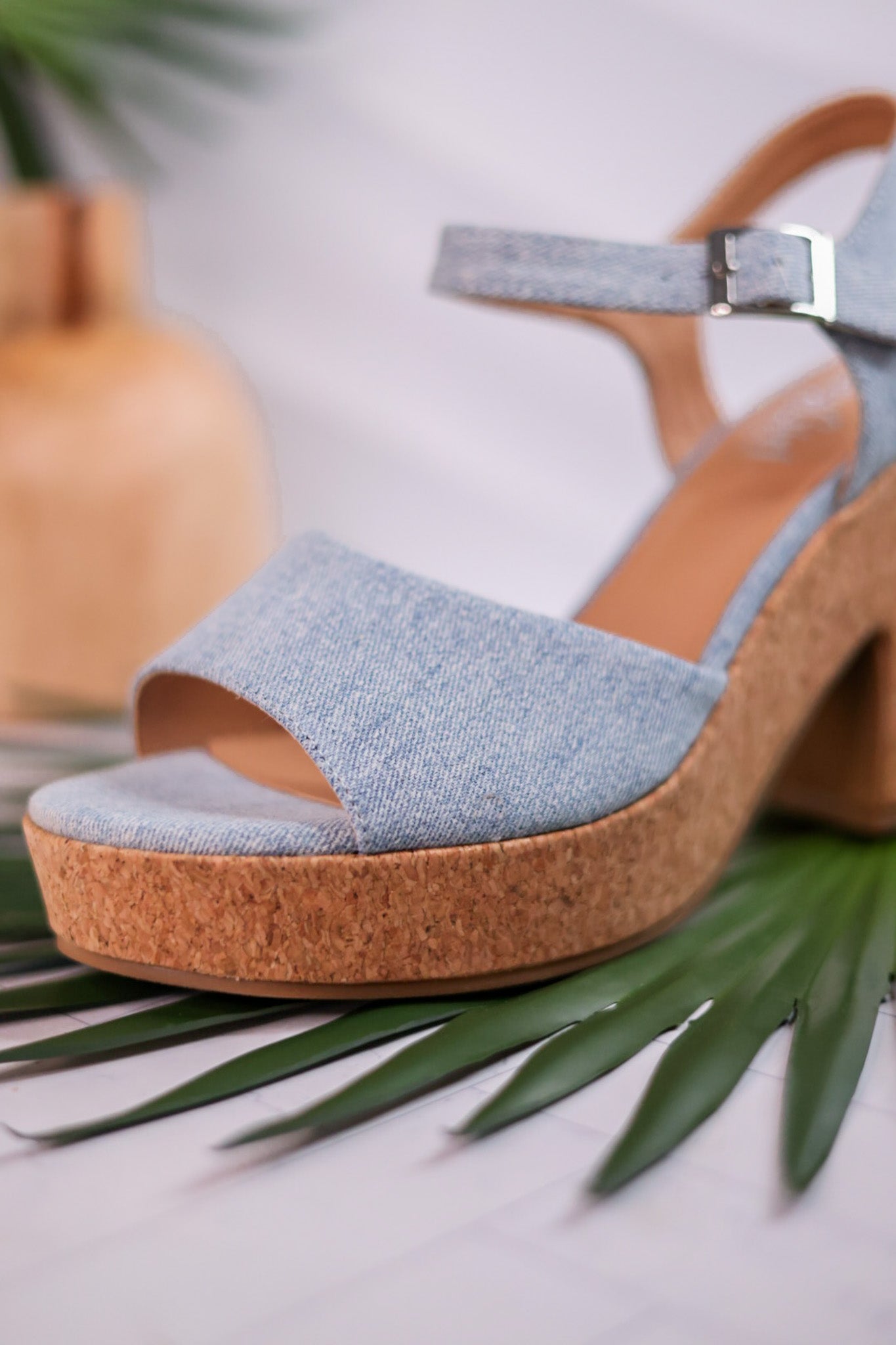 Cheers Blue Denim Cork Heels
