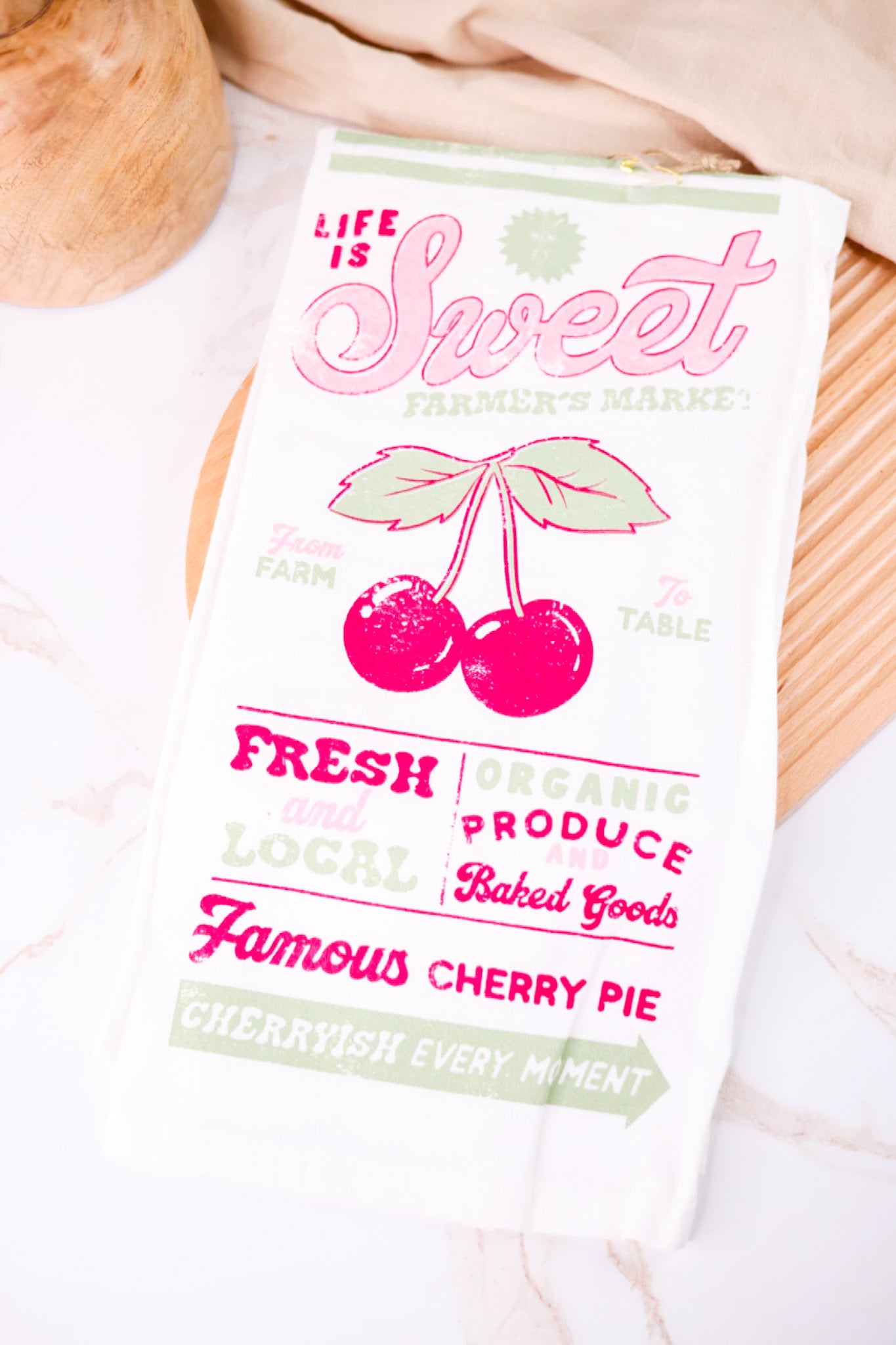 "Life Is Sweet" Cherry Theme Dish Towel