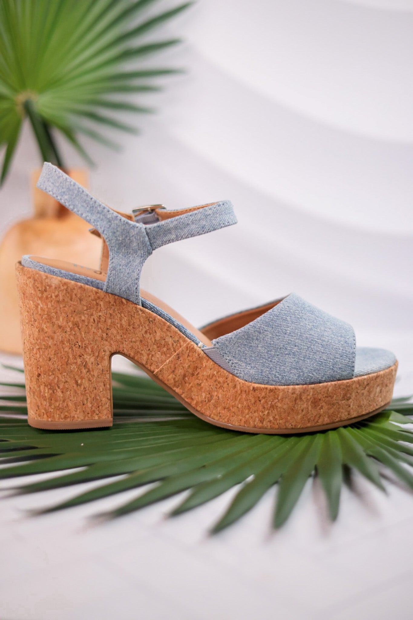 Cheers Blue Denim Cork Heels