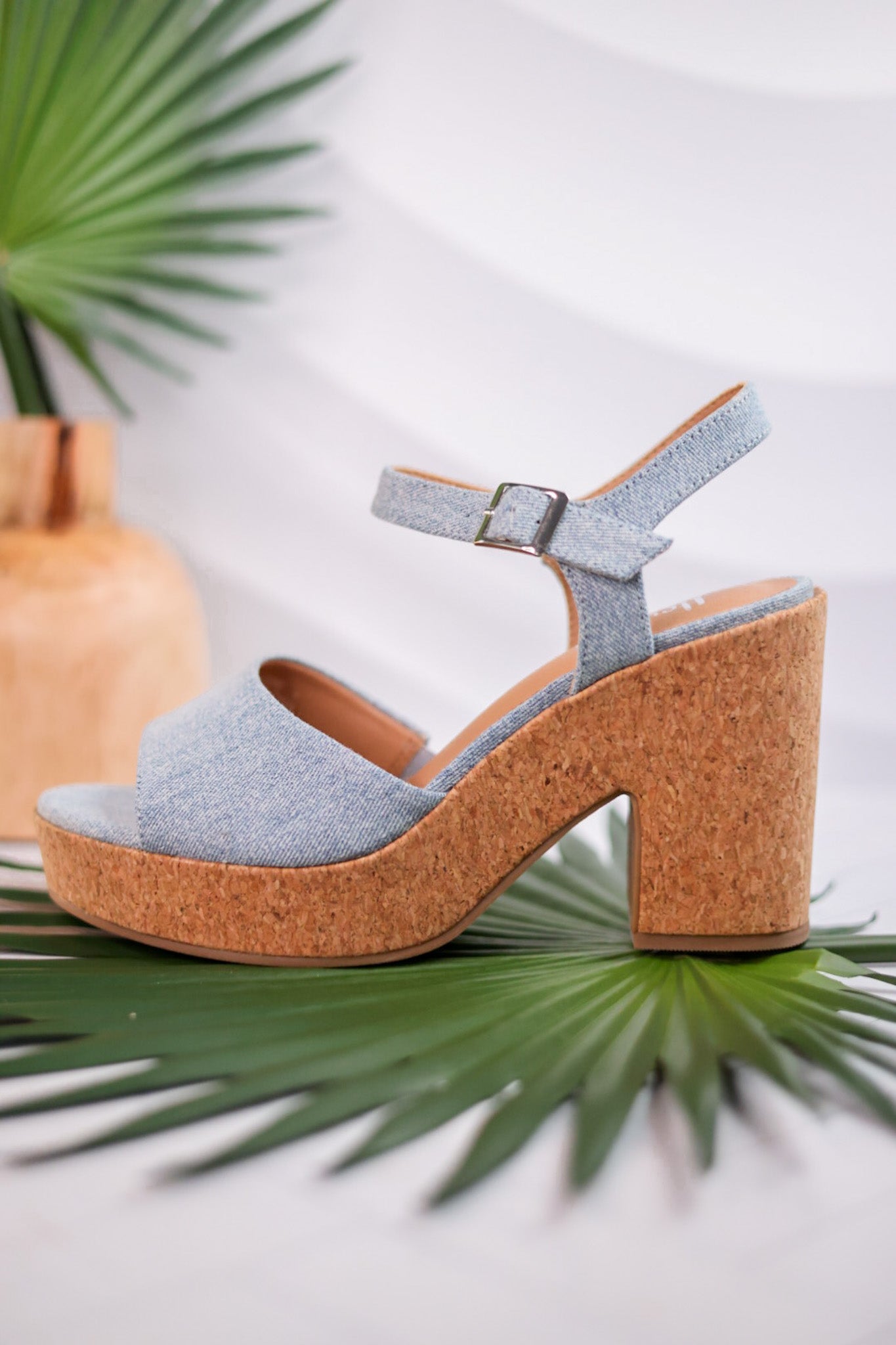 Cheers Blue Denim Cork Heels