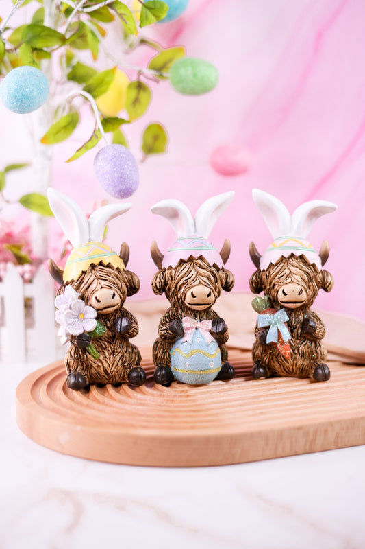 Easter Bunny Ear Resin Highland Cow Decorative Table Top Sitters (3 Styles)