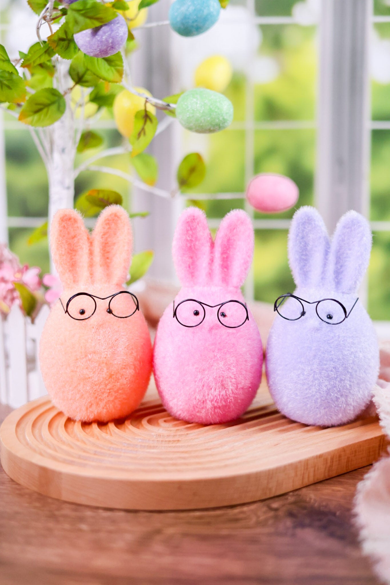 6" Flocked Sherbet Bunnies with Glasses