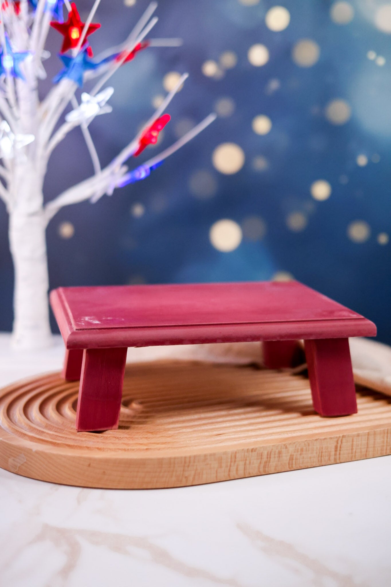 Set of 3 Rustic Red White & Blue Wooden Risers