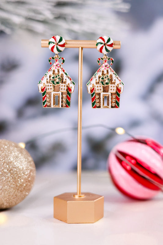 Christmas Gingerbread Candy House Earrings