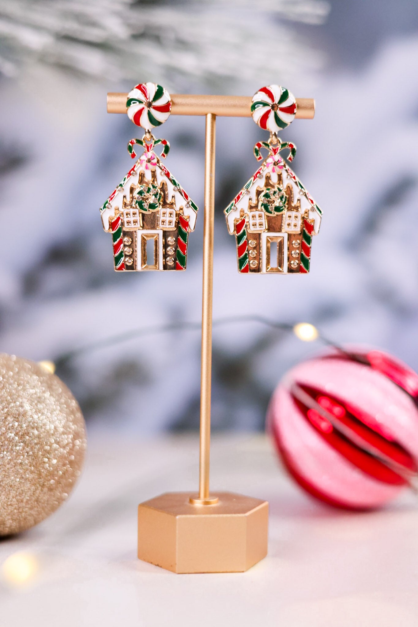 Christmas Gingerbread Candy House Earrings