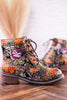 Floral Embossed Combat Boots