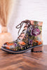 Floral Embossed Combat Boots