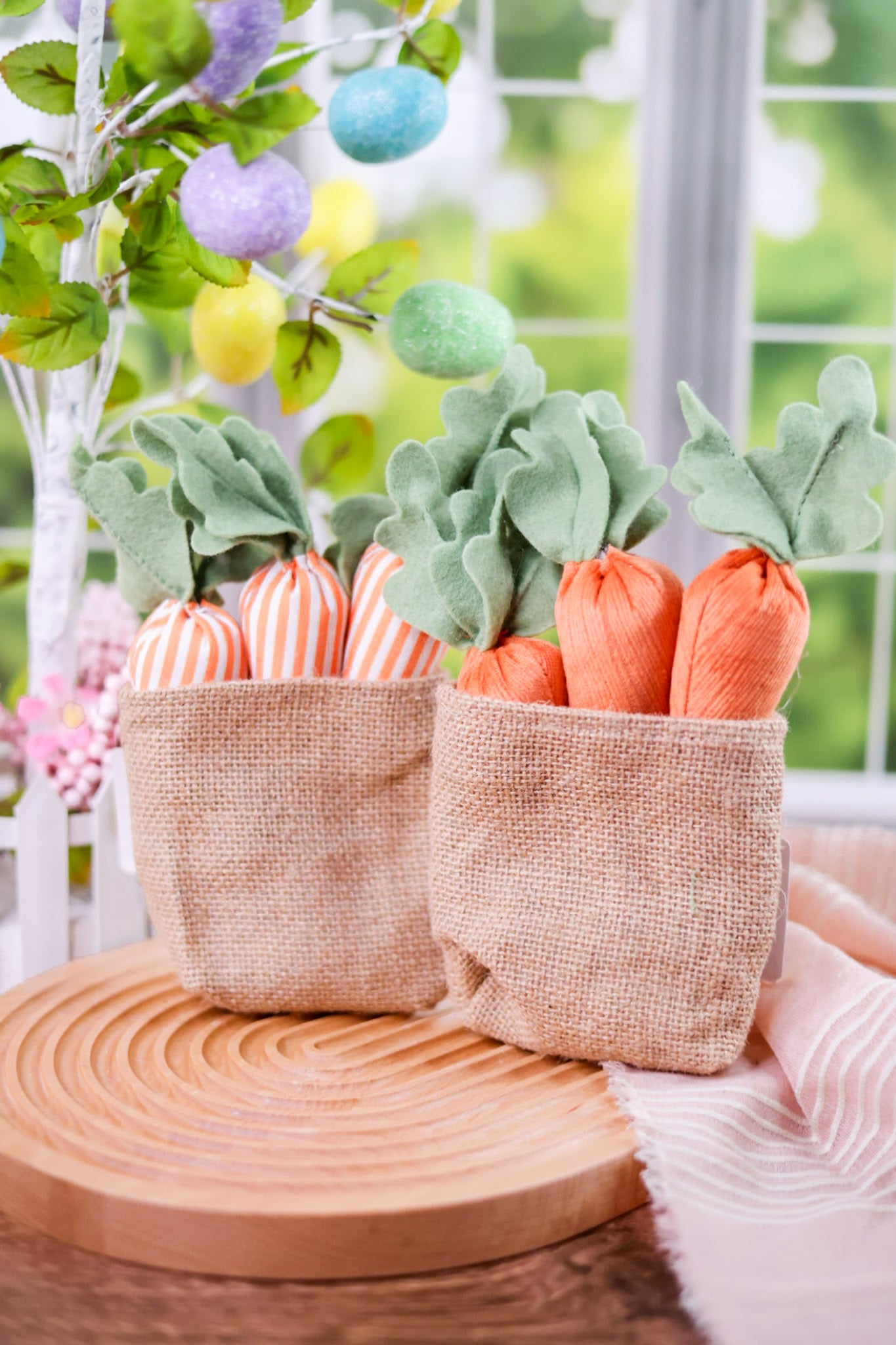 Fabric Carrots in Burlap Bag (2 Styles)