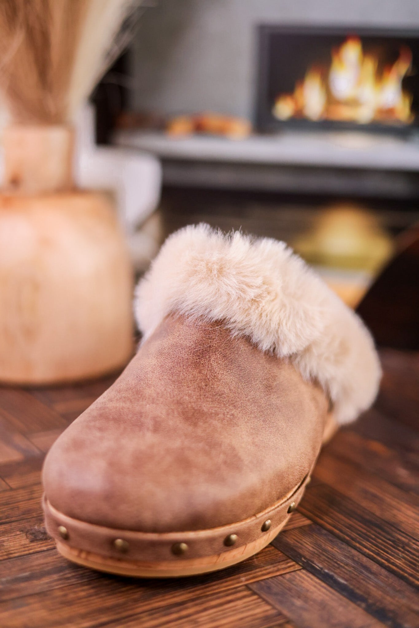 Just Fur Fun Brown Mules with Fur Detailing