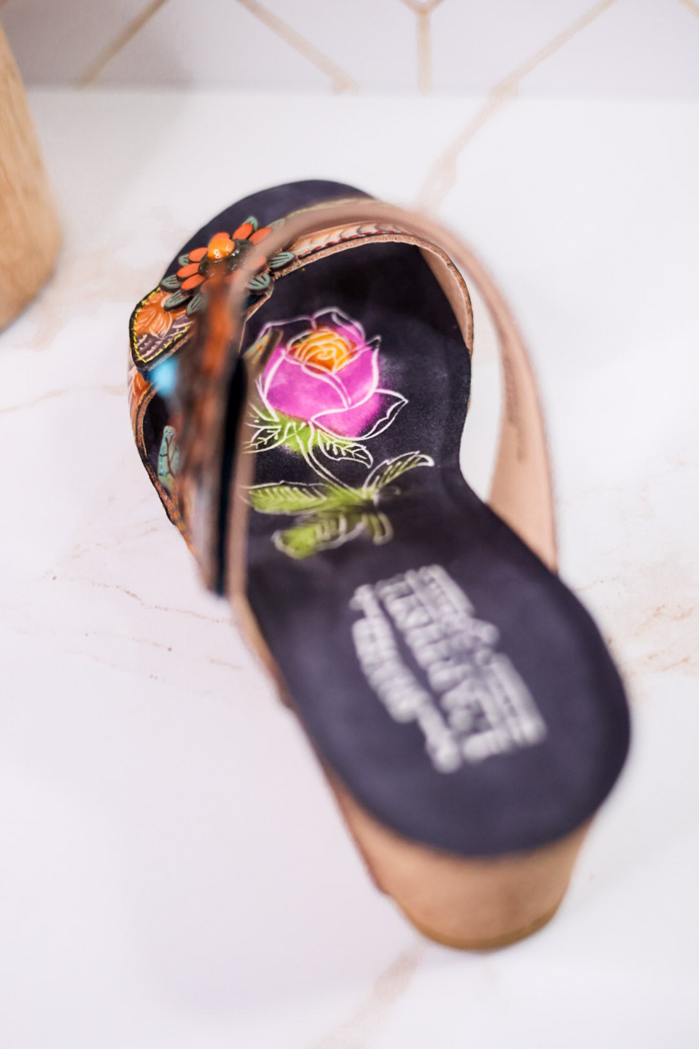 Moai Hand-Painted Leather Wedge Sandals