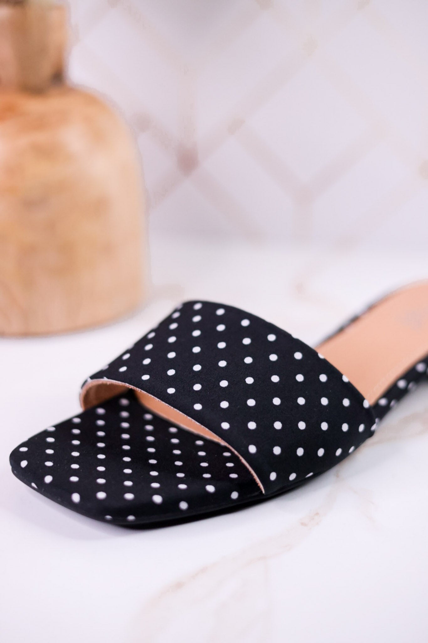 "Our Lil Secret" Black & White Polka Dot Slip On Mules