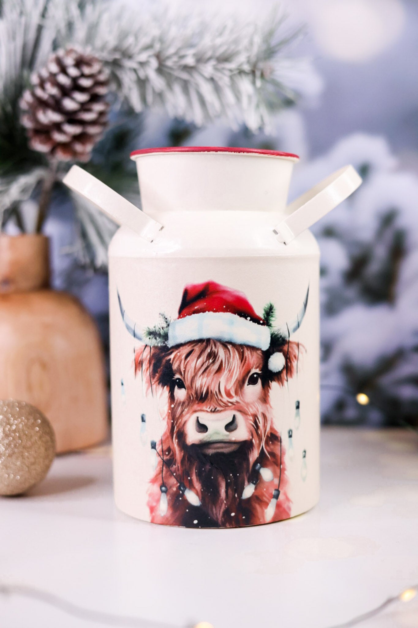 Holiday Highland Cow Metal Milk Cans (2 Styles)