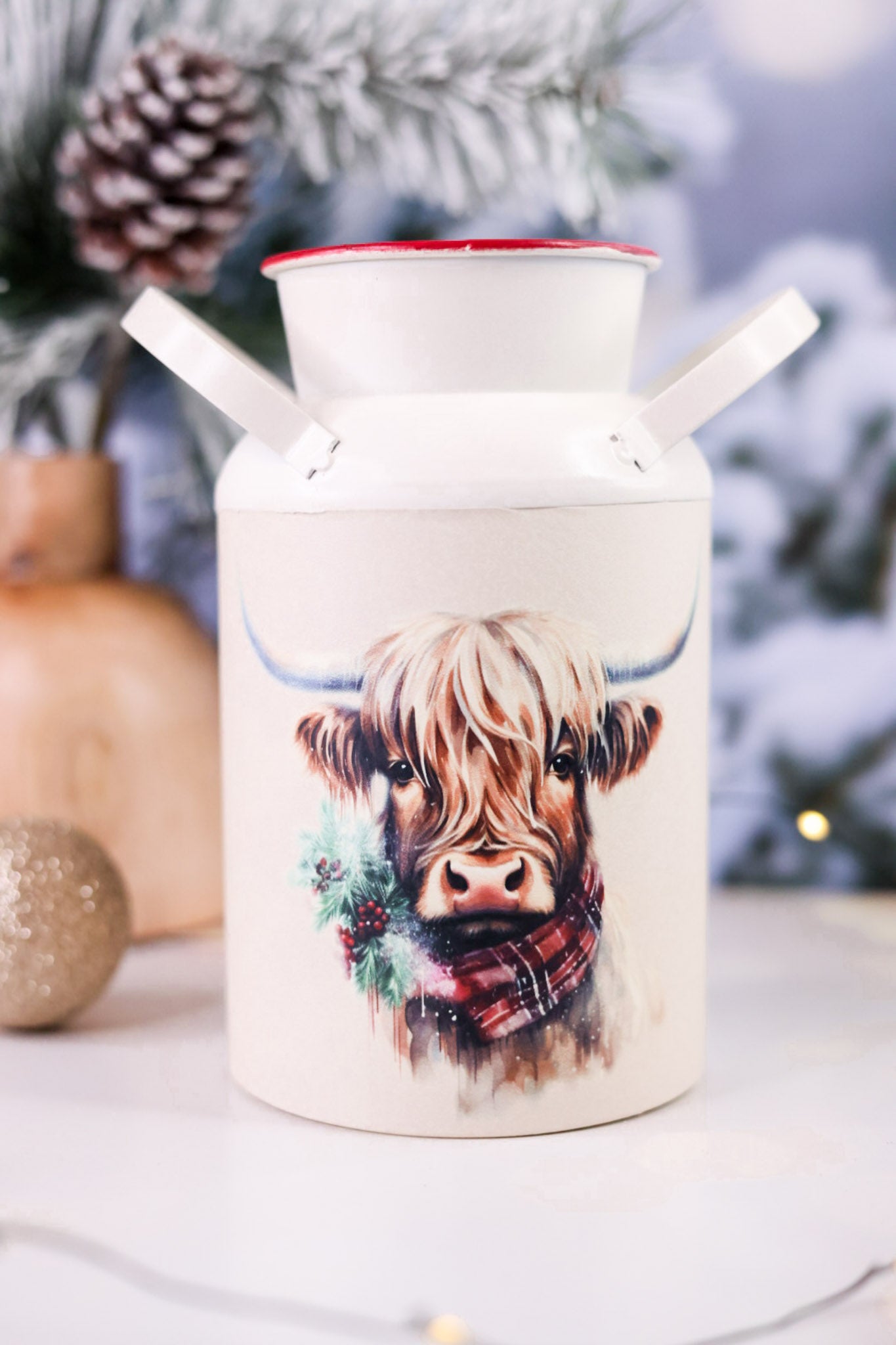 Holiday Highland Cow Metal Milk Cans (2 Styles)
