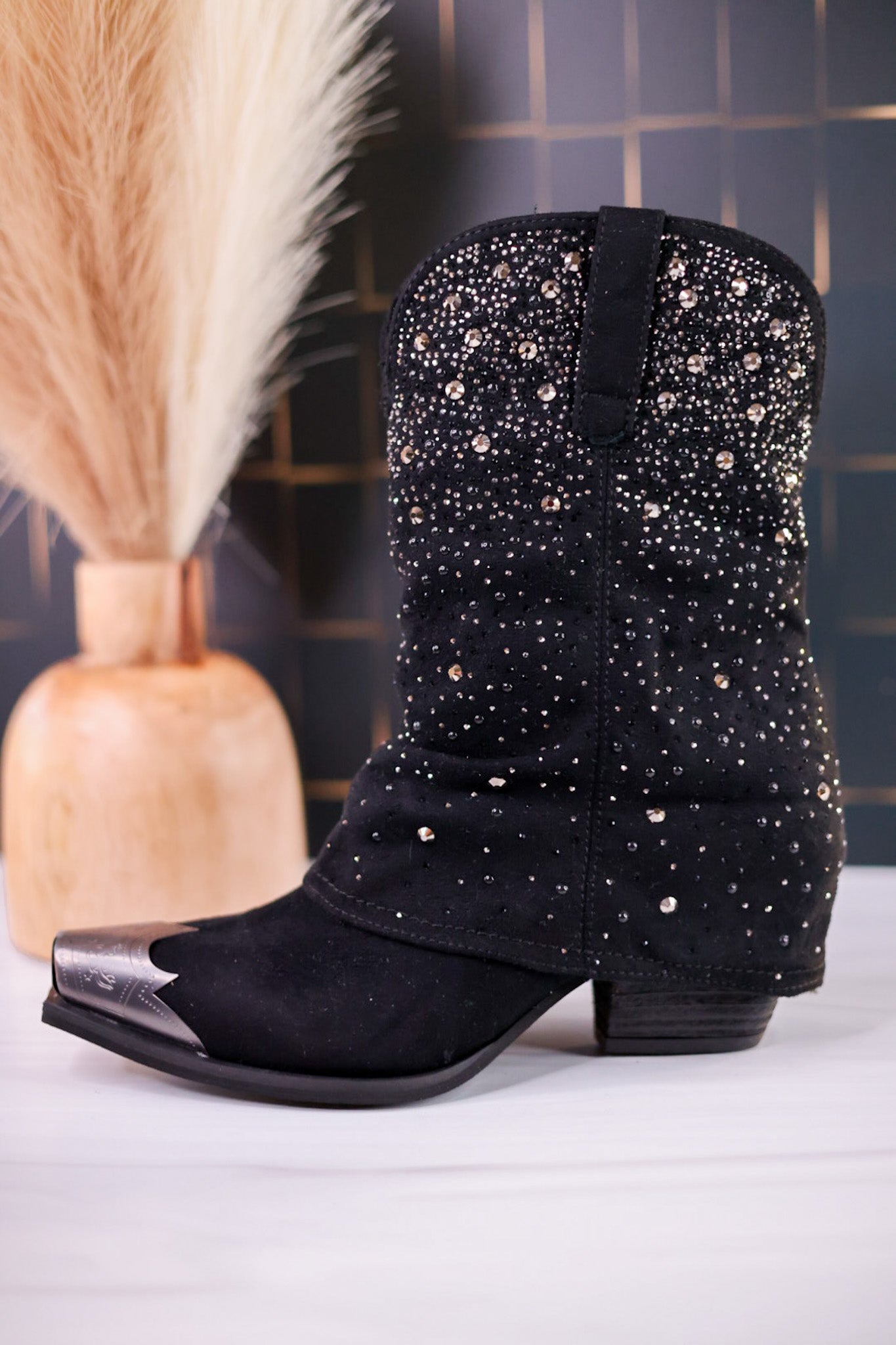Stardust Rhinestone Studded Boots in Black