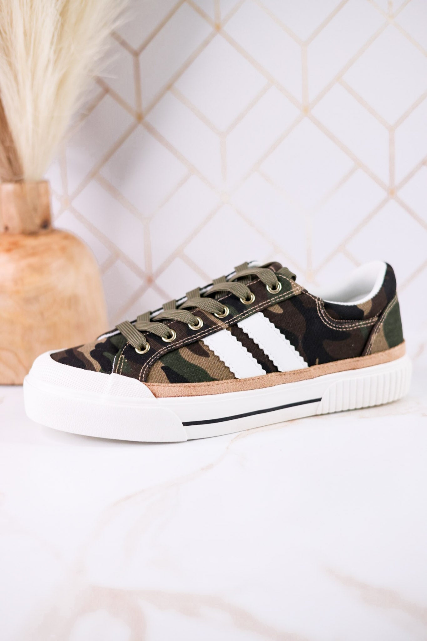 "That's Her" Camo Print Sneakers With Green & Red Laces