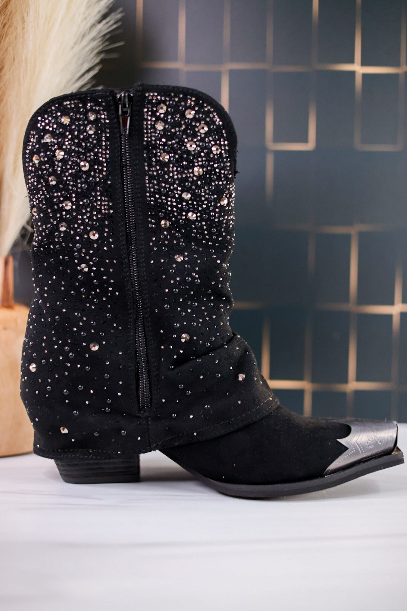 Stardust Rhinestone Studded Boots in Black