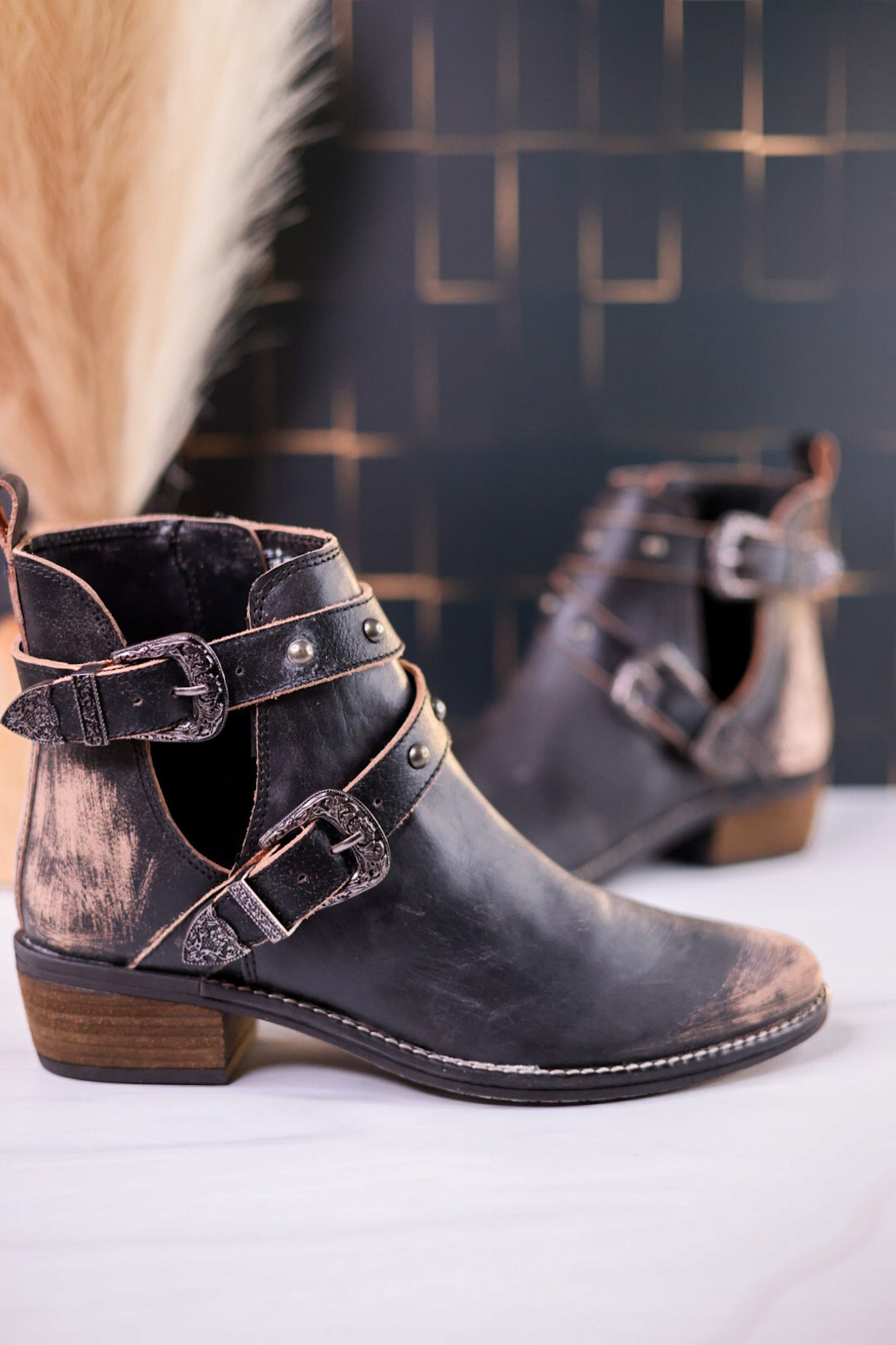 Yarrow Distressed Leather Ankle Boots