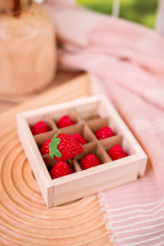 Resin Strawberries in Wooden Crate
