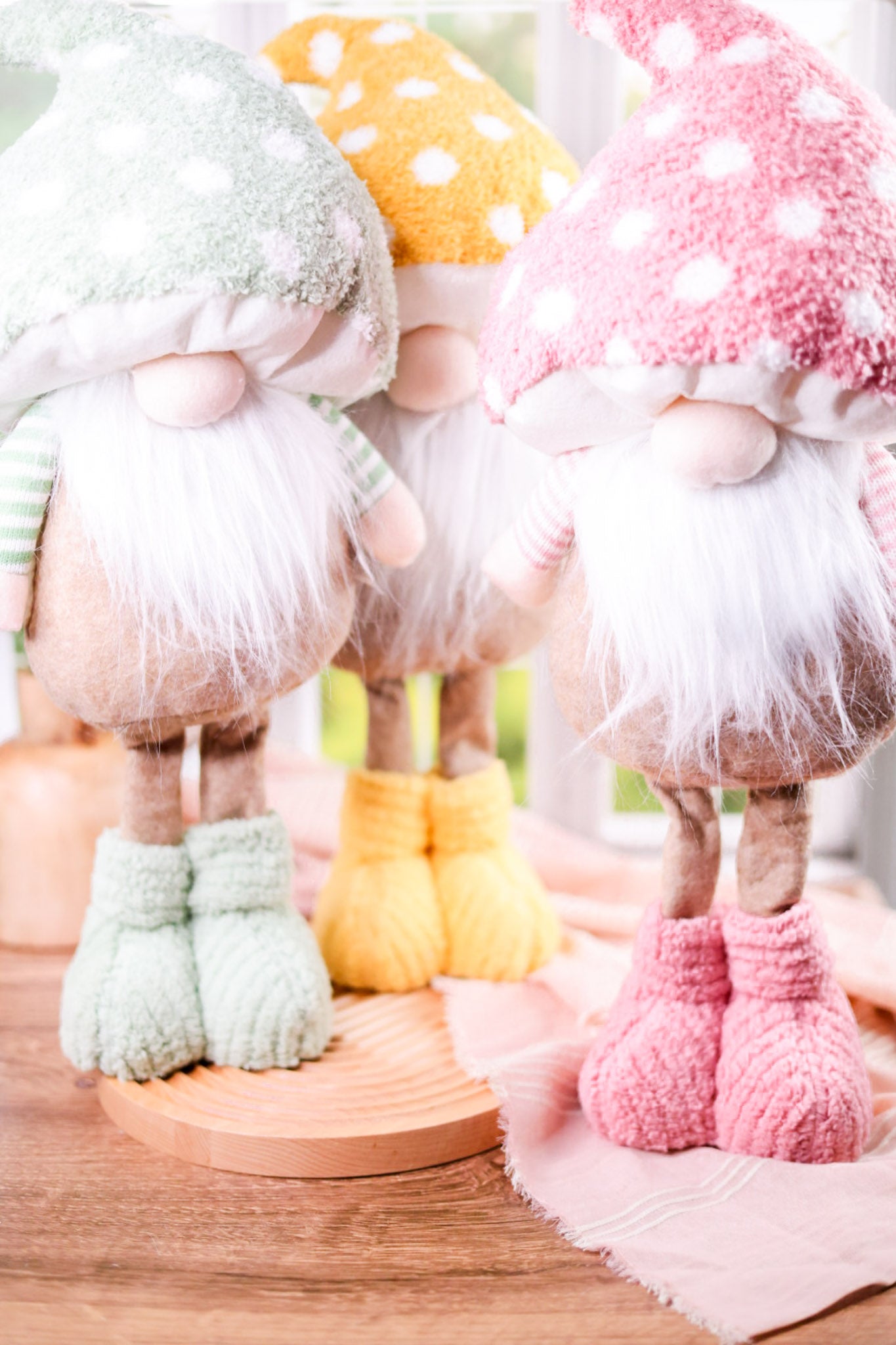 Pastel Mushroom Hat Plush Standing Gnomes (3 Colors)