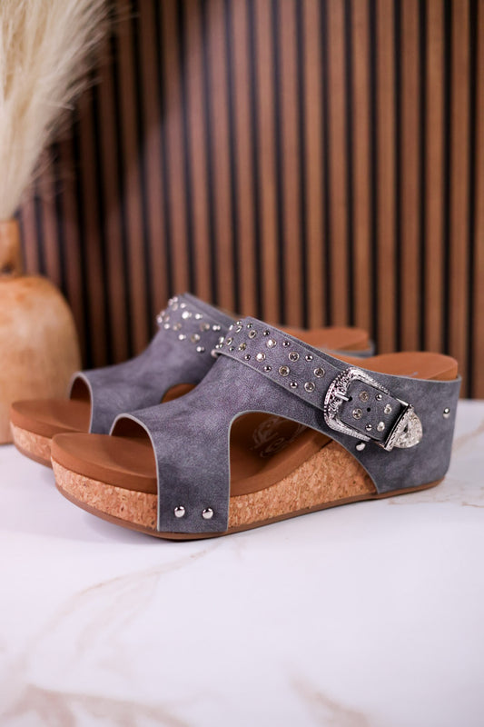 Gray "Dolly" Wedges With Rhinestone Accents