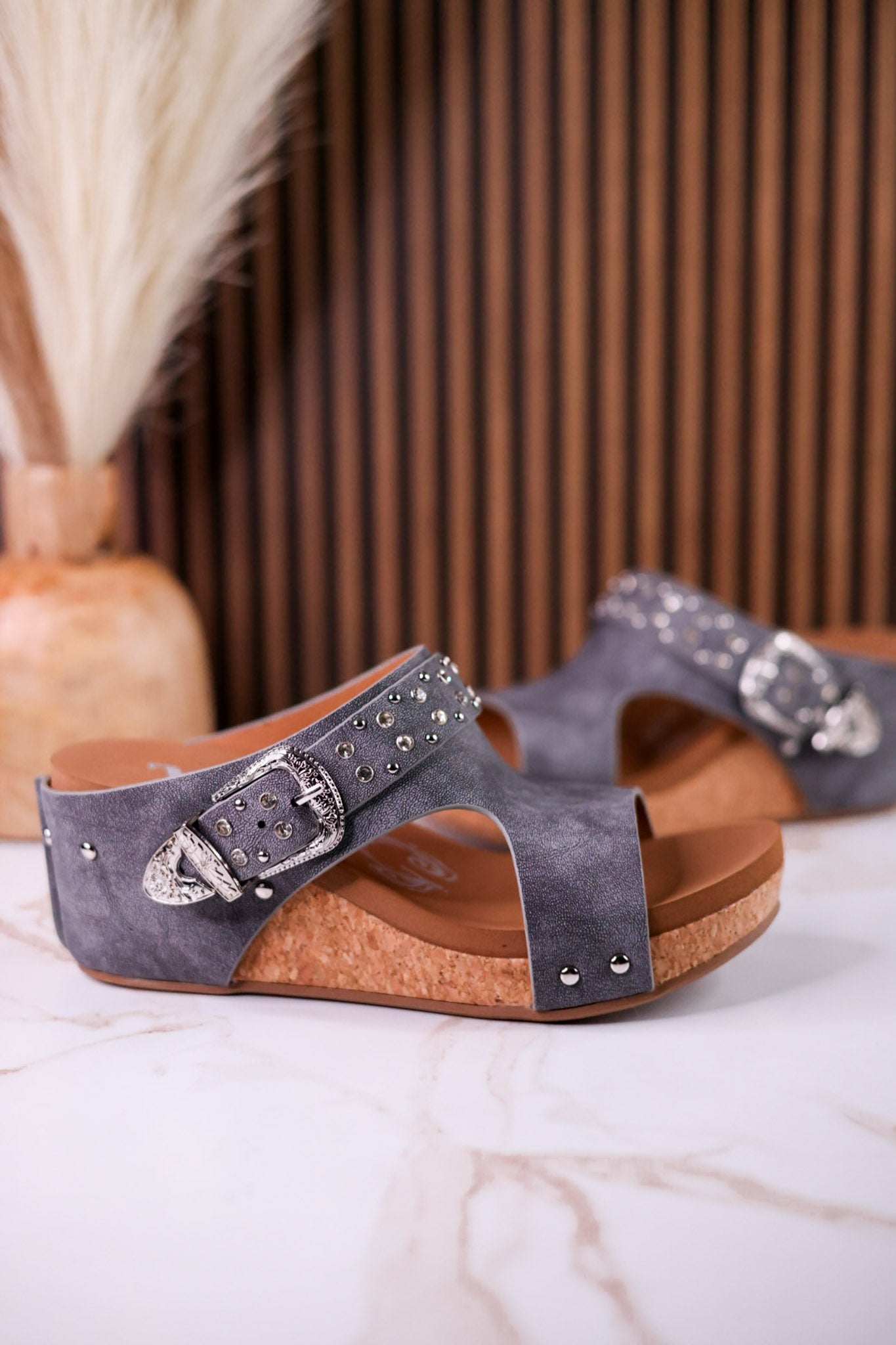 Gray "Dolly" Wedges With Rhinestone Accents