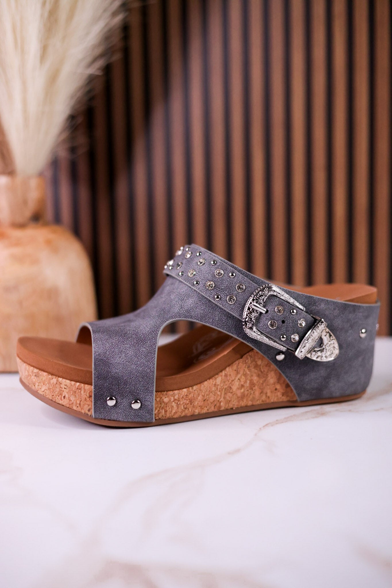 Gray "Dolly" Wedges With Rhinestone Accents