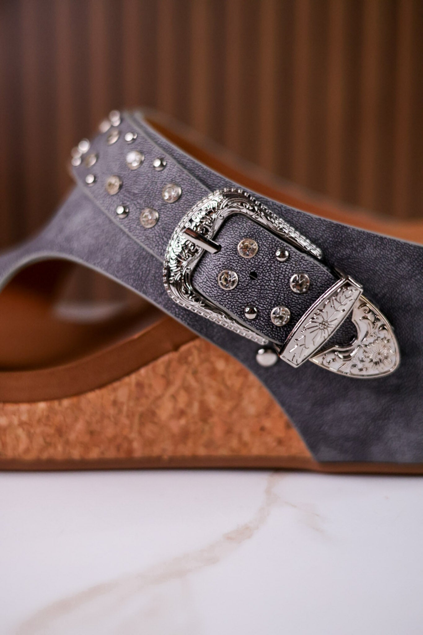 Gray "Dolly" Wedges With Rhinestone Accents