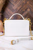 Rear view of Valencia Ostrich Leather White Bag highlighting smooth leather and gold chain strap details