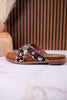Dark Brown & Tan Faux Hairon Sandals With Turquoise Concho Accents