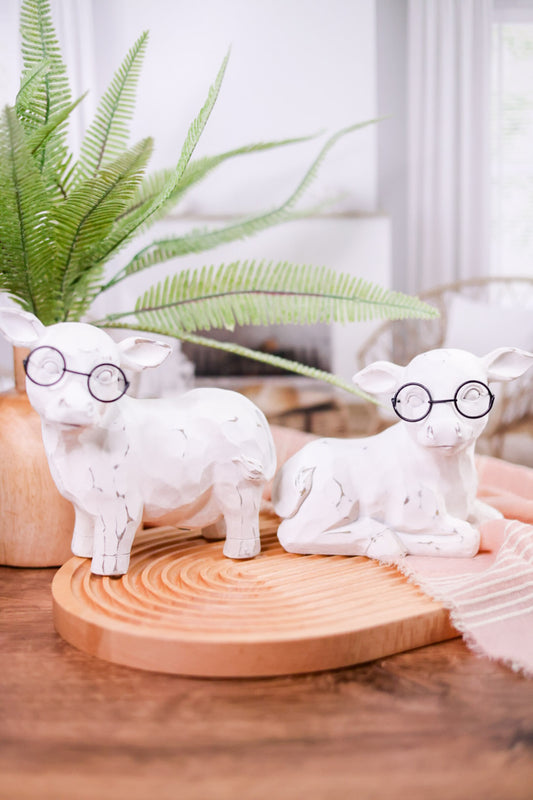 Resin Cow Sitter with Glasses (2 Styles)