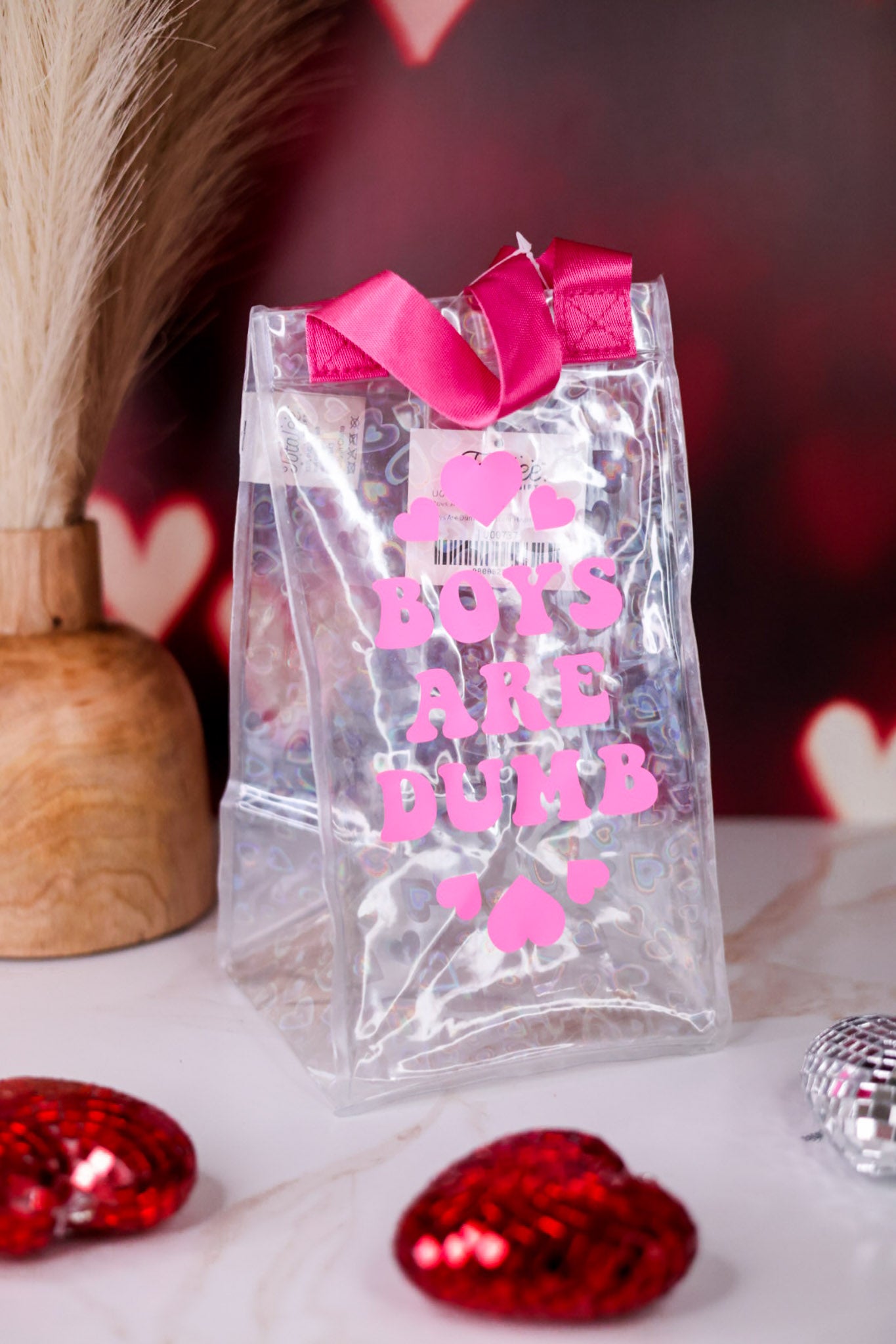 Boys Are Dumb Iridescent Hearts Wine Bag