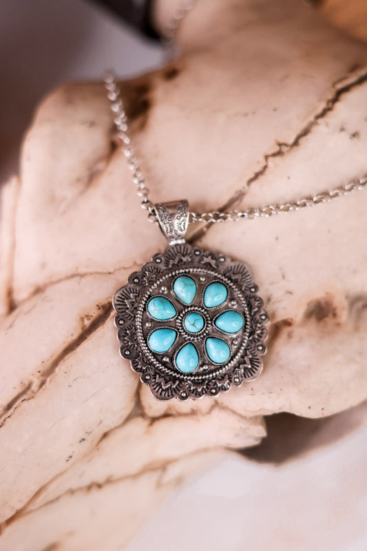 Turquoise Concho Western Pendant Necklace