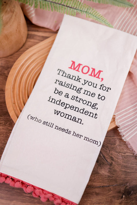 Mom Thank You Pink Pom Hand Towel