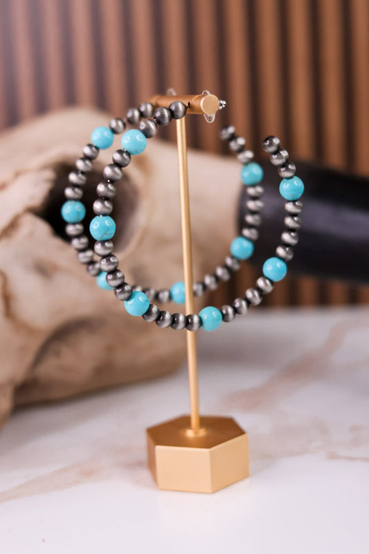 3" Hoop Earrings With Cowgirl Pearls and Turquoise Beads