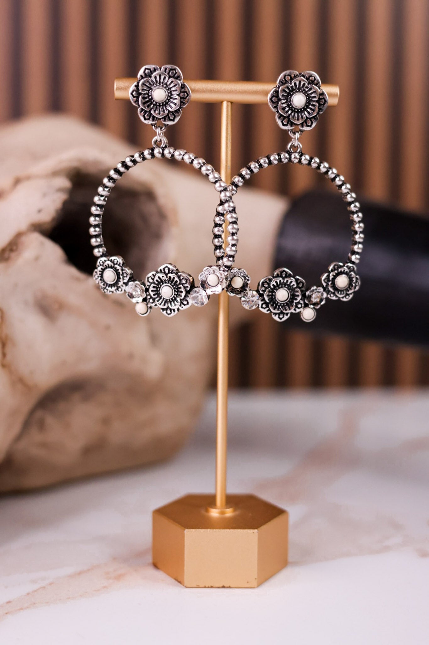 Western Style Flower Drop Hoop Earrings