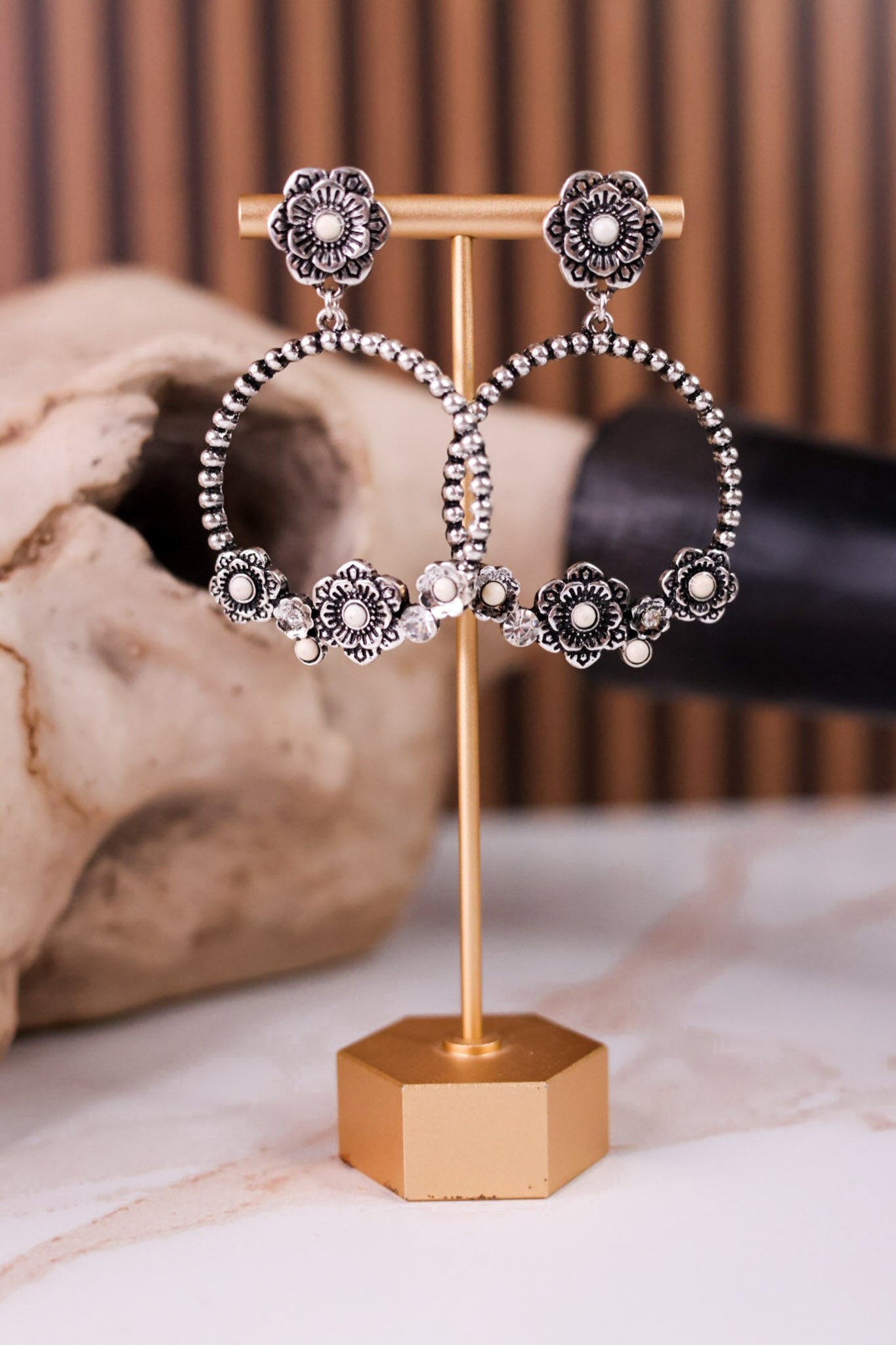 Western Style Flower Drop Hoop Earrings