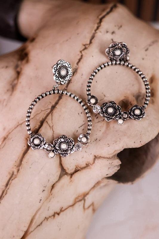 Western Style Flower Drop Hoop Earrings