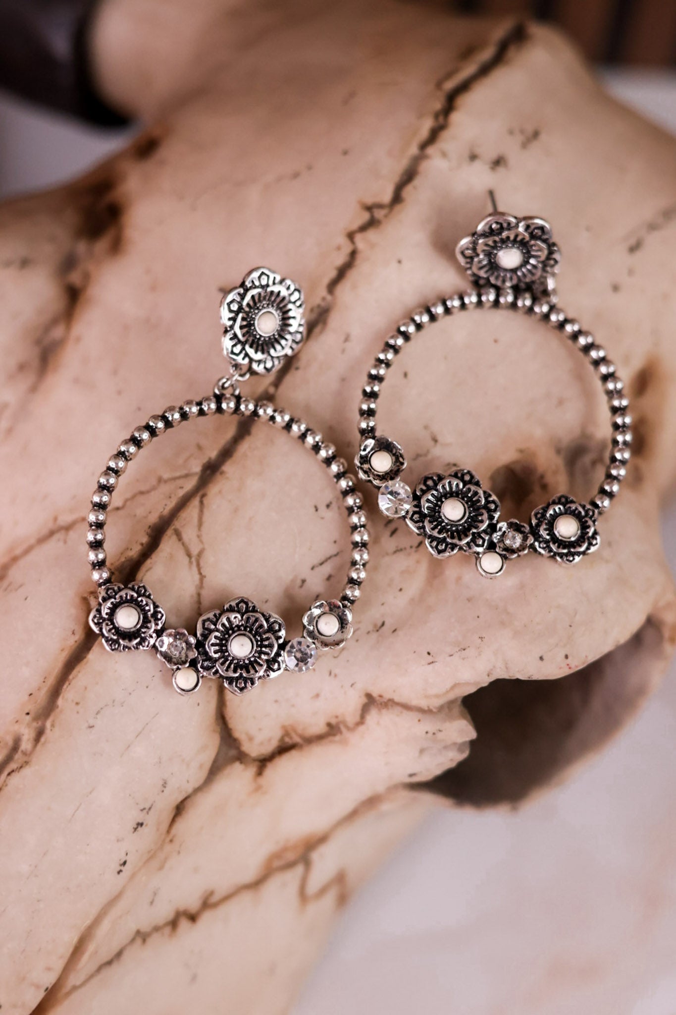 Western Style Flower Drop Hoop Earrings
