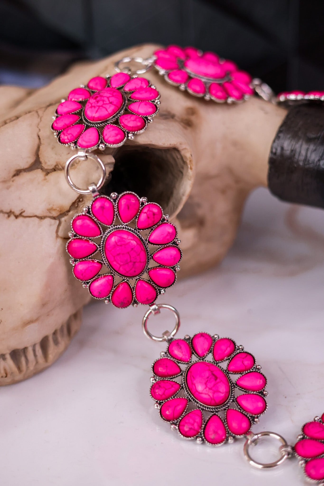 Fuschia Floral Concho Link Belt