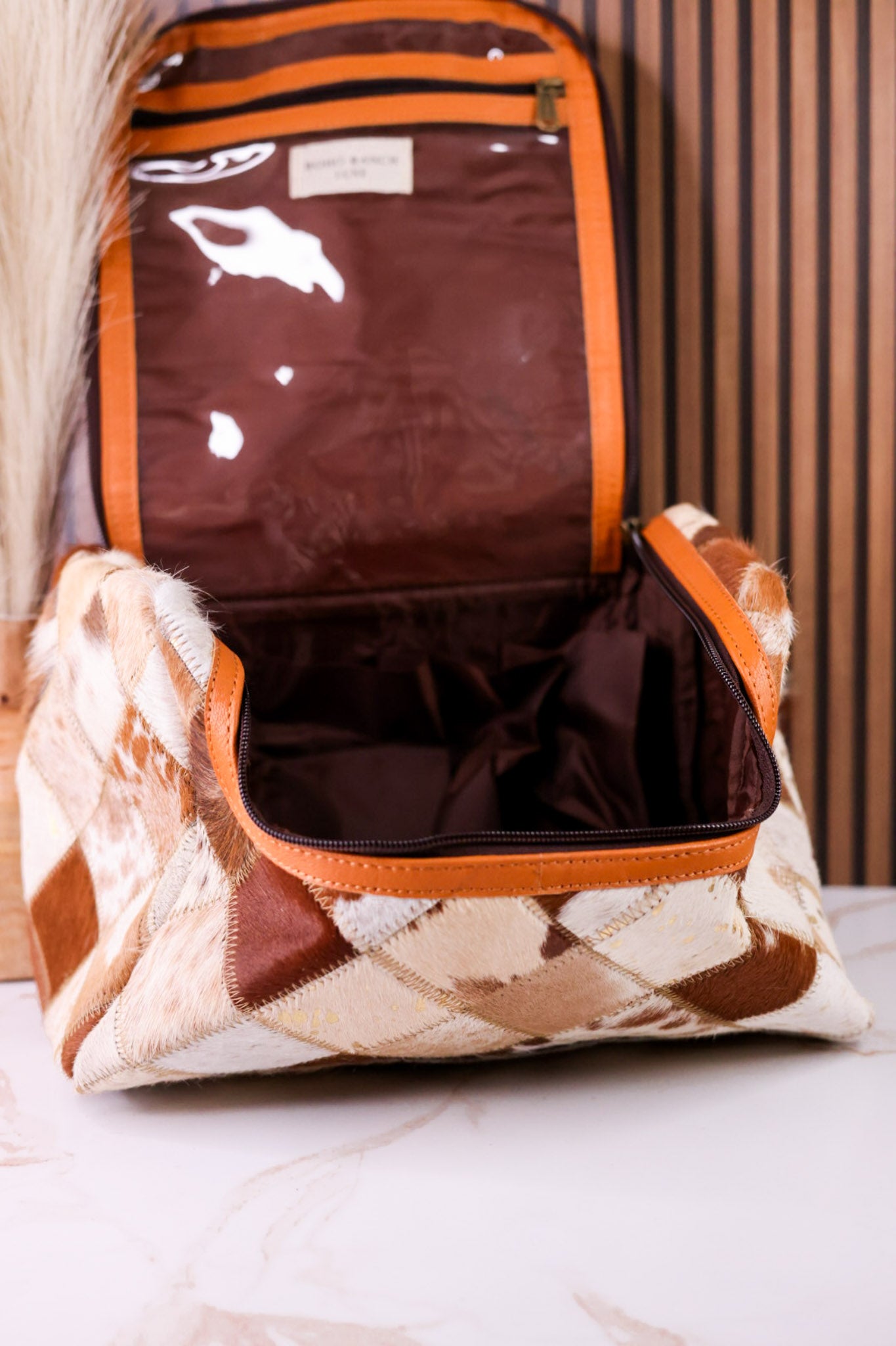 Tan Hair-On Leather Travel Toiletry Bag