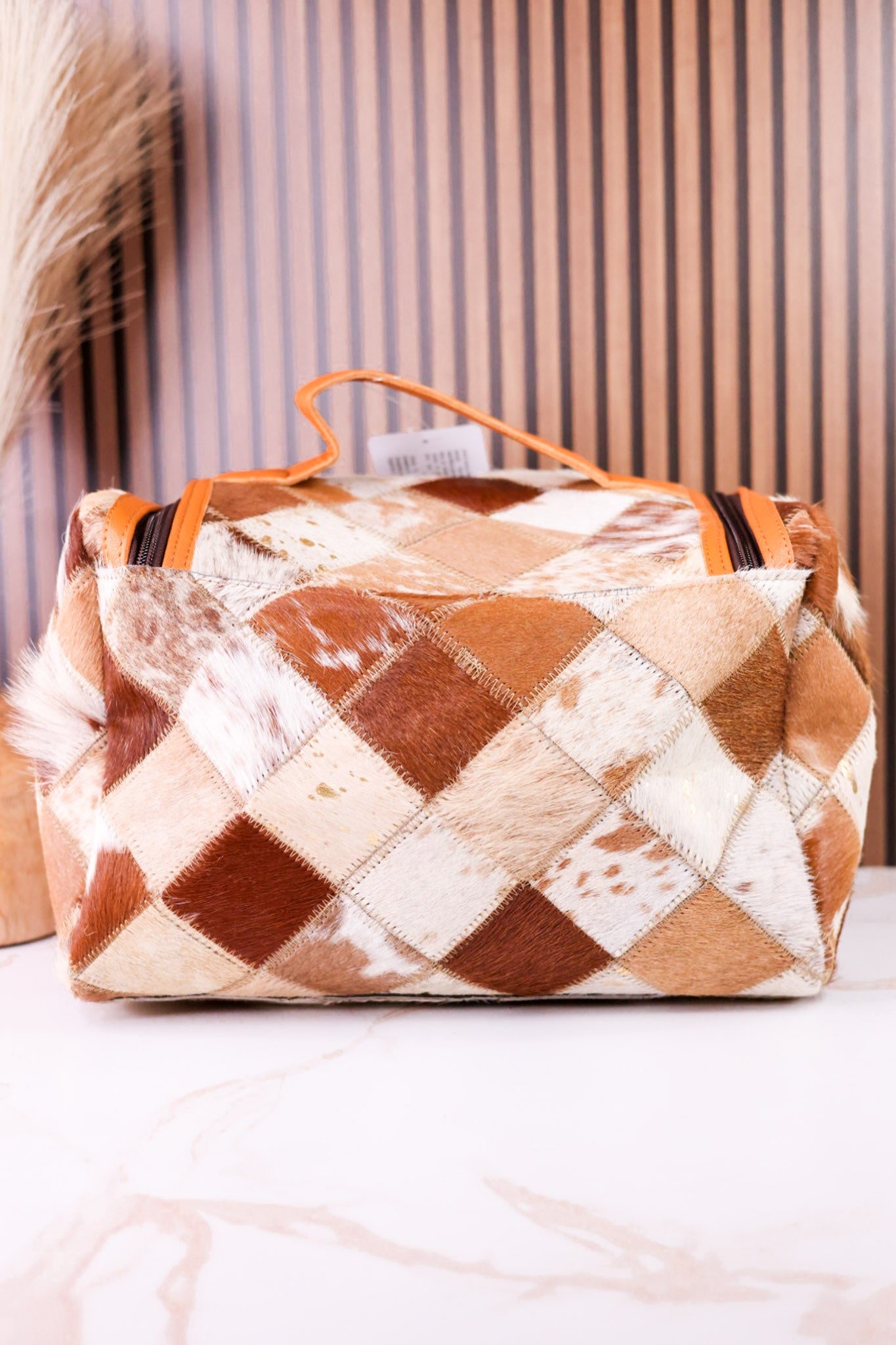 Tan Hair-On Leather Travel Toiletry Bag