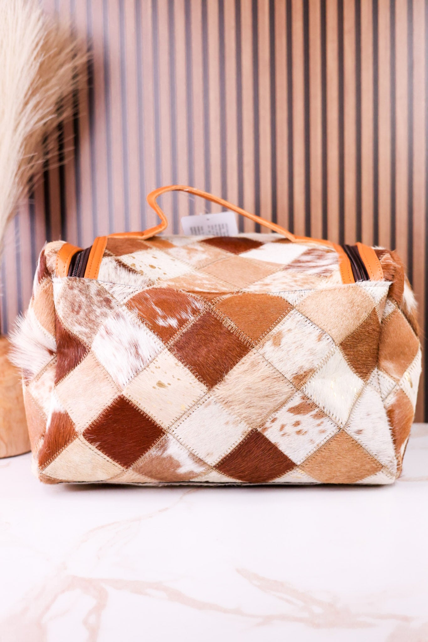 Tan Hair-On Leather Travel Toiletry Bag