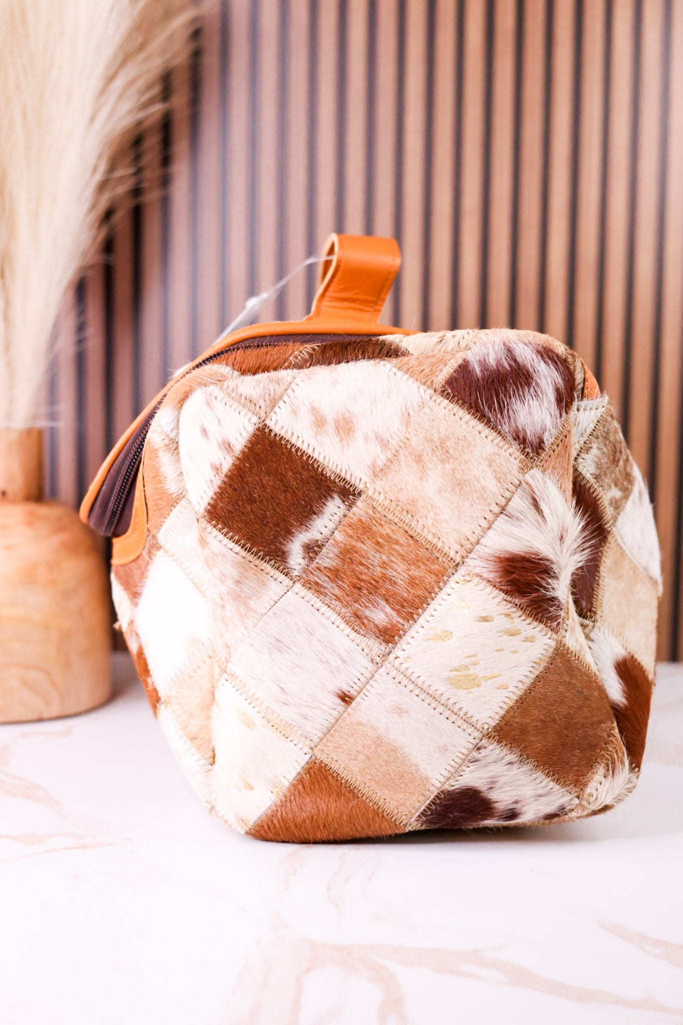 Tan Hair-On Leather Travel Toiletry Bag