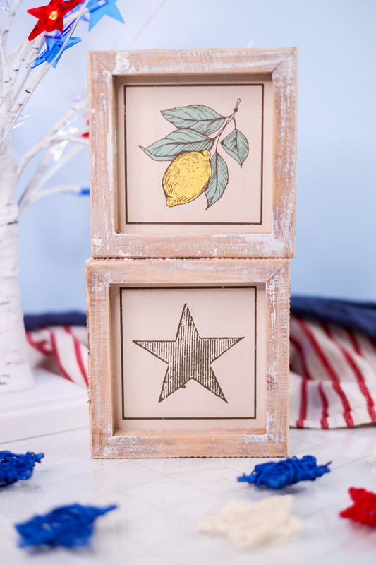 Reversible Lemon & Patriotic Star Wooden Sign