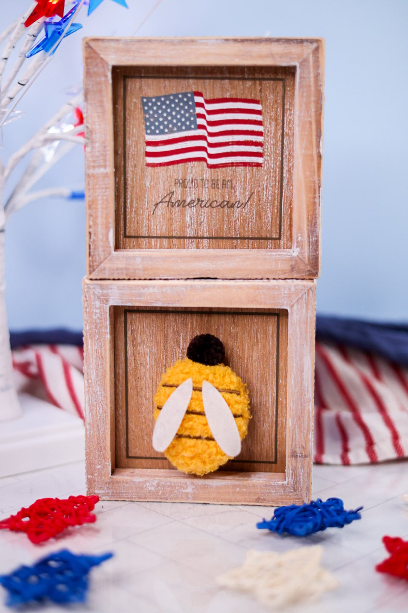 Reversible Bee & American Flag Wooden Sign