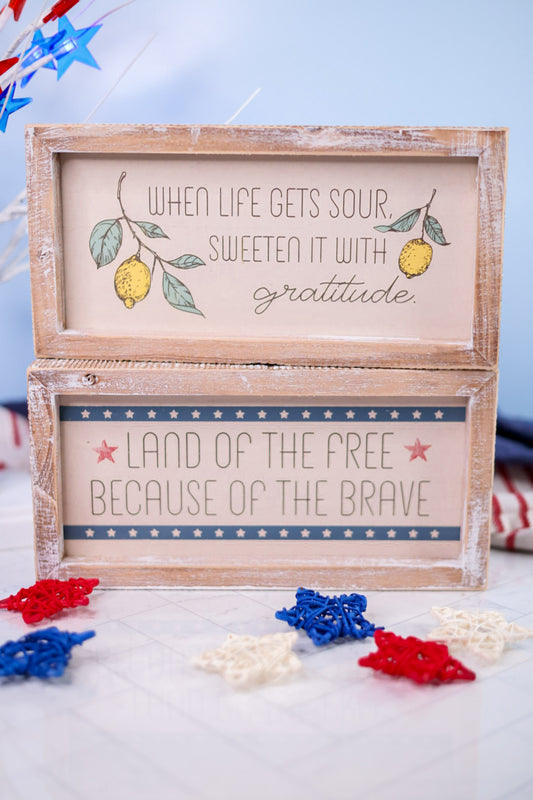 Reversible "Gratitude" & Land Of The Free" Wooden Sign
