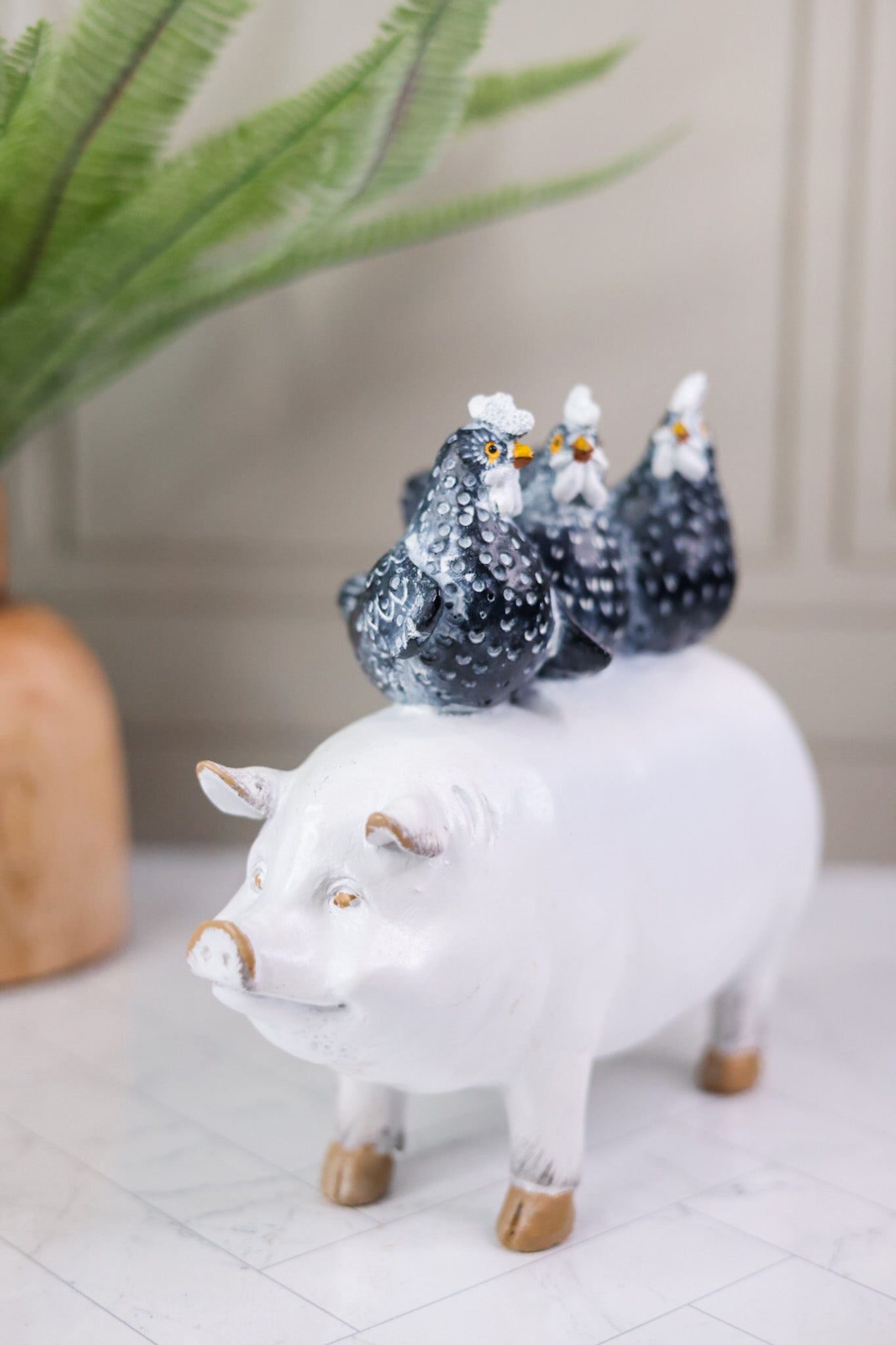 White Resin Pig & Rooster Family